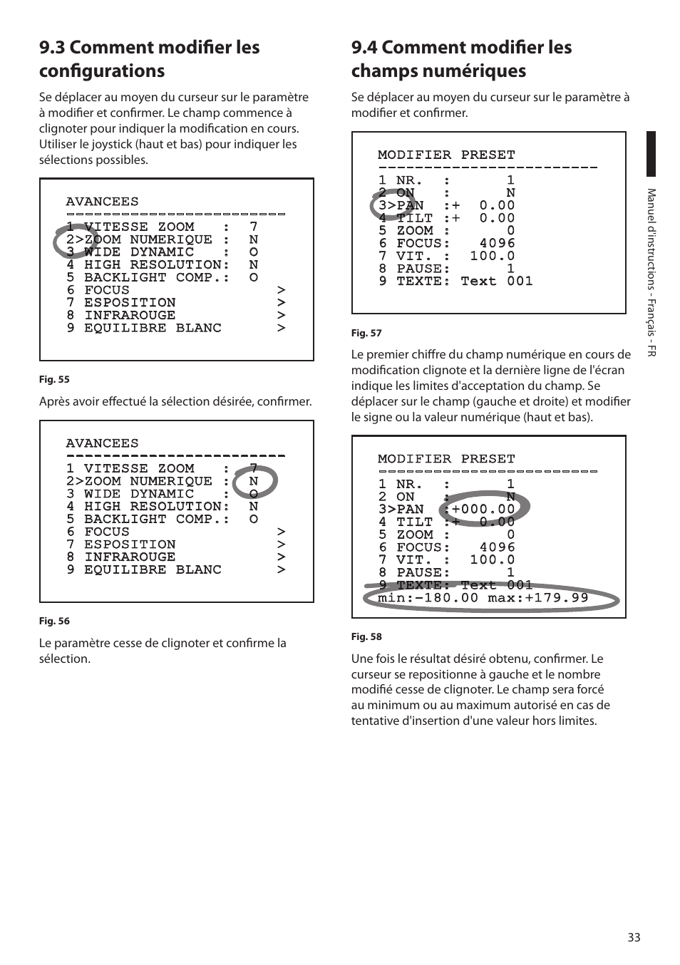 3 comment modifier les configurations, 4 comment modifier les champs numériques | Videotec MAXIMUS MPXT User Manual | Page 215 / 454