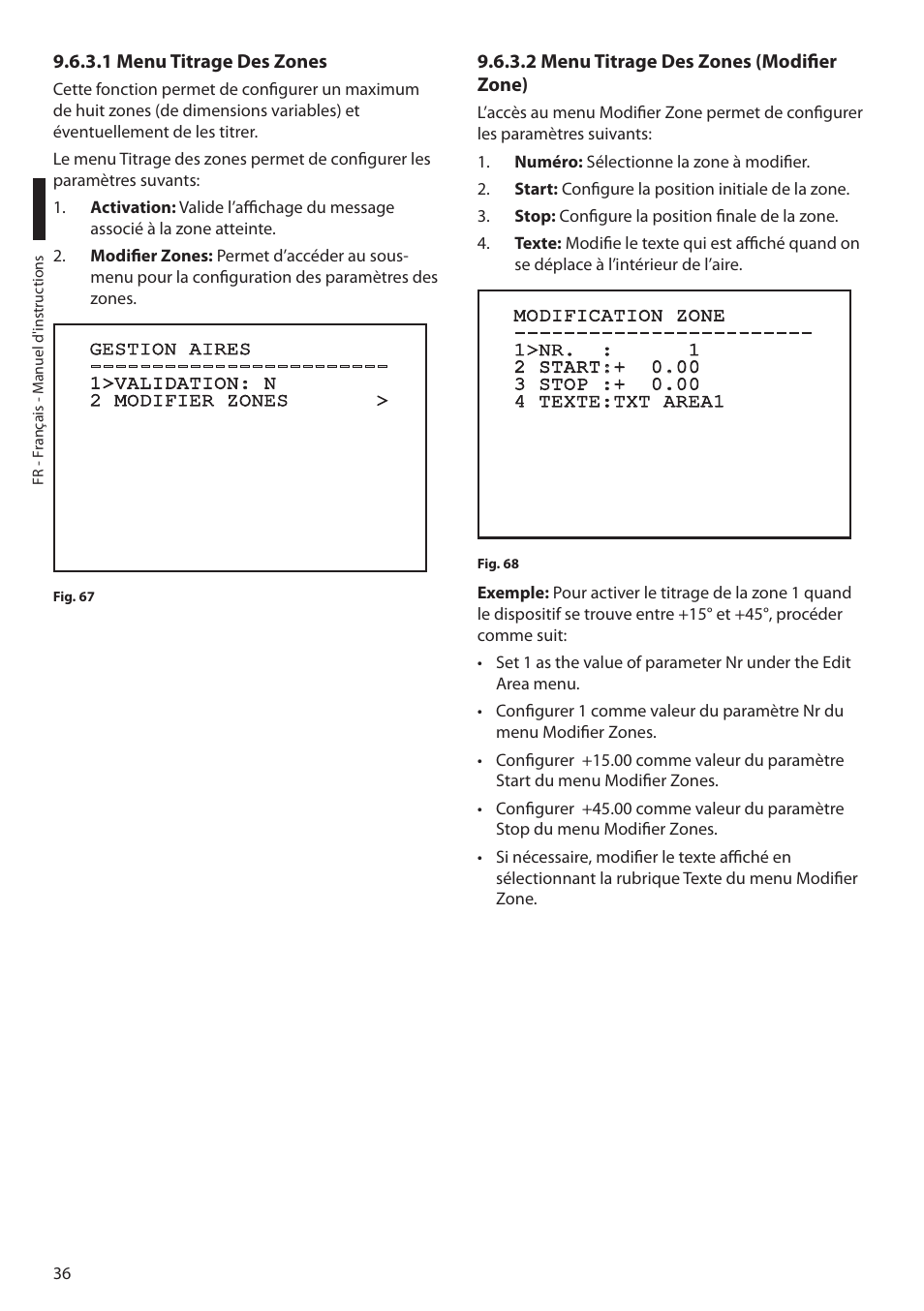 1 menu titrage des zones, 2 menu titrage des zones (modifier zone) | Videotec MAXIMUS MPXT User Manual | Page 218 / 454