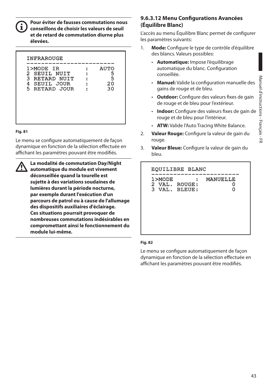 12 menu configurations avancées (équilibre blanc) | Videotec MAXIMUS MPXT User Manual | Page 225 / 454