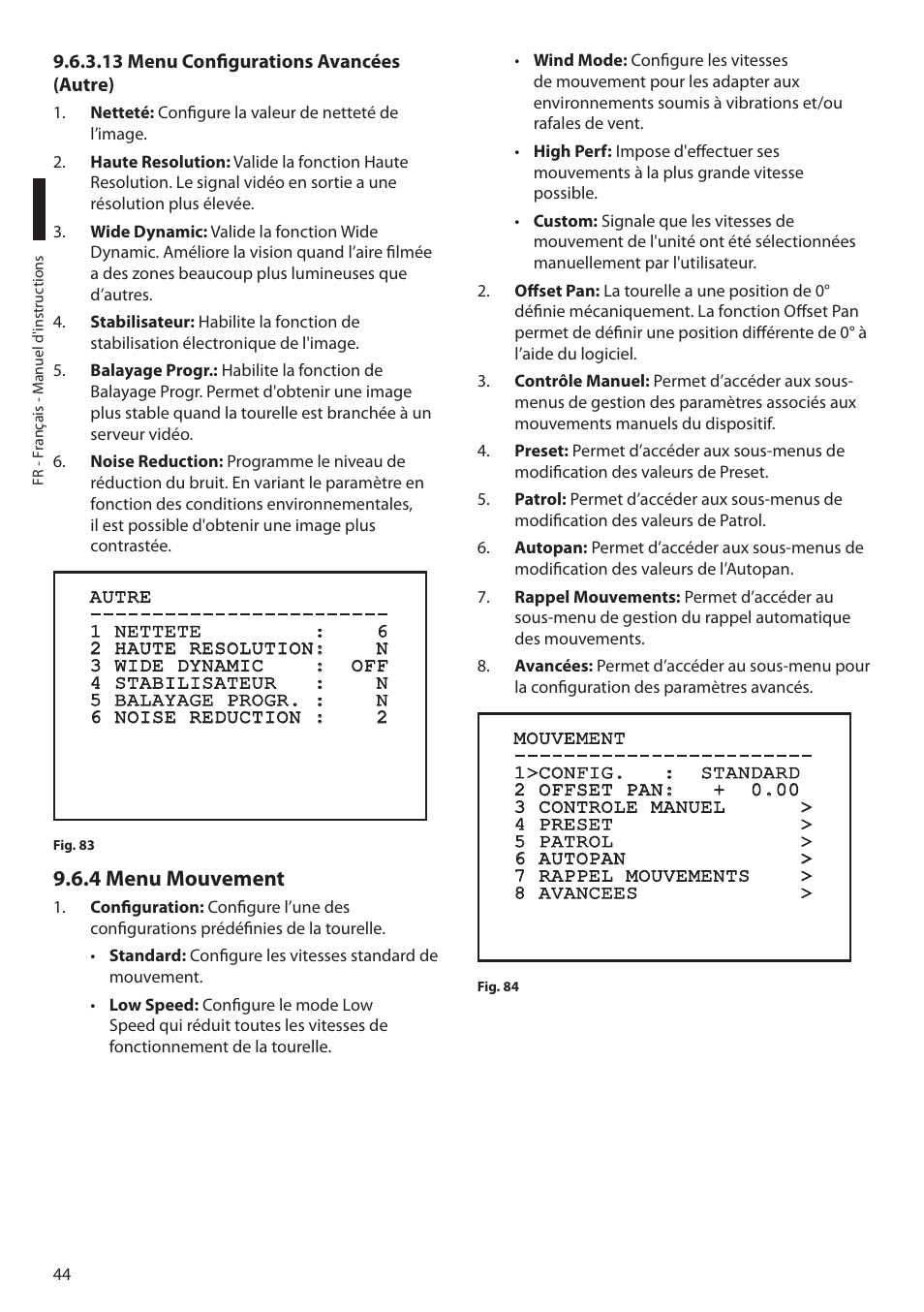 13 menu configurations avancées (autre), 4 menu mouvement | Videotec MAXIMUS MPXT User Manual | Page 226 / 454