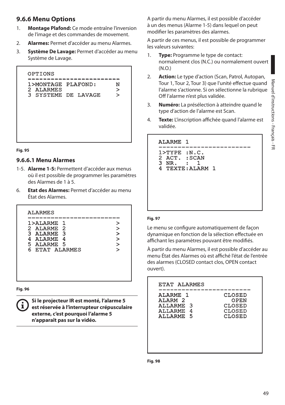 6 menu options, 1 menu alarmes | Videotec MAXIMUS MPXT User Manual | Page 231 / 454