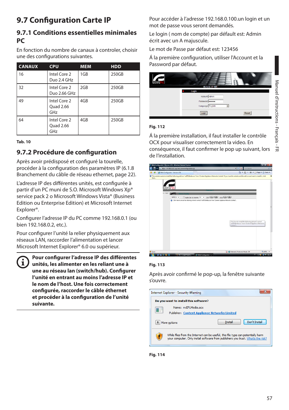 7 configuration carte ip, 1 conditions essentielles minimales pc, 2 procédure de configuration | Videotec MAXIMUS MPXT User Manual | Page 239 / 454