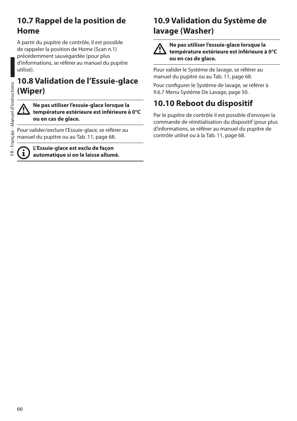 7 rappel de la position de home, 8 validation de l’essuie-glace (wiper), 9 validation du système de lavage (washer) | 10 reboot du dispositif | Videotec MAXIMUS MPXT User Manual | Page 248 / 454