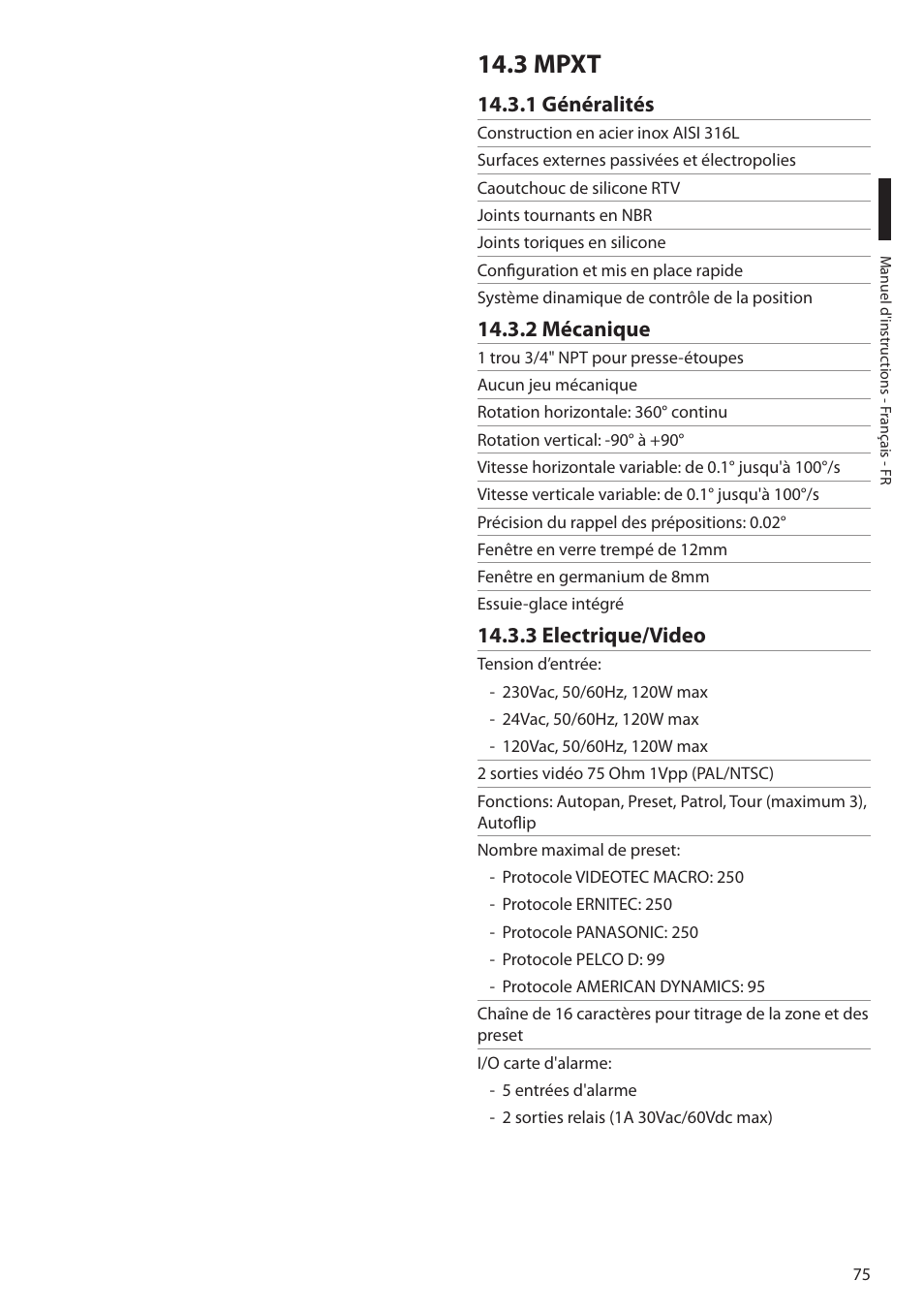 3 mpxt, 1 généralités, 2 mécanique | 3 electrique/video | Videotec MAXIMUS MPXT User Manual | Page 257 / 454