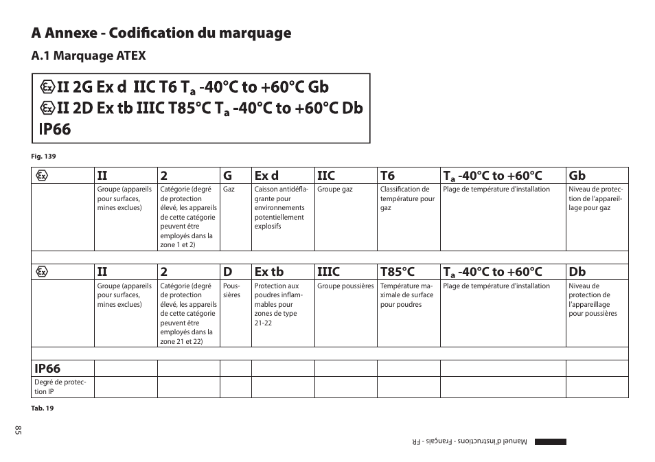 A annexe - codification du marquage, A.1 marquage atex, Ip66 | Videotec MAXIMUS MPXT User Manual | Page 267 / 454