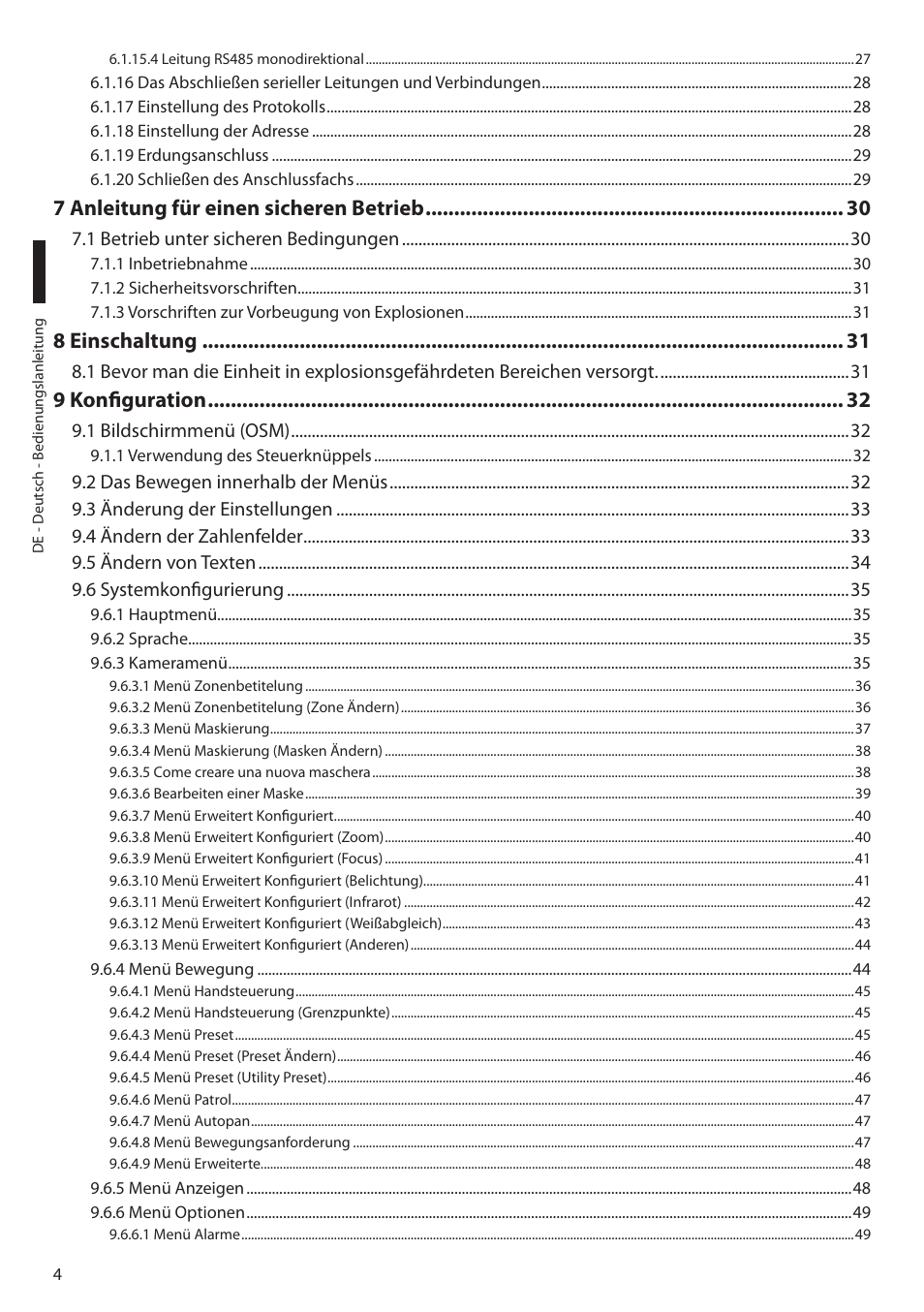 7 anleitung für einen sicheren betrieb, 8 einschaltung, 9 konfiguration | Videotec MAXIMUS MPXT User Manual | Page 276 / 454