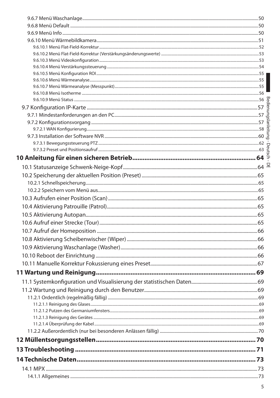10 anleitung für einen sicheren betrieb, 11 wartung und reinigung | Videotec MAXIMUS MPXT User Manual | Page 277 / 454