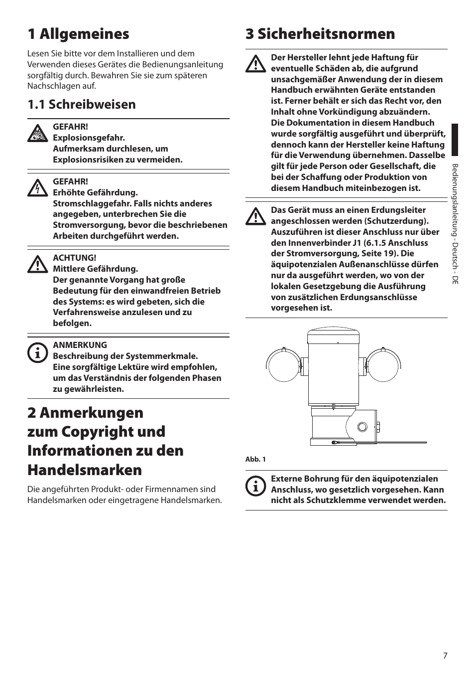 1 allgemeines, 1 schreibweisen, 3 sicherheitsnormen | Videotec MAXIMUS MPXT User Manual | Page 279 / 454