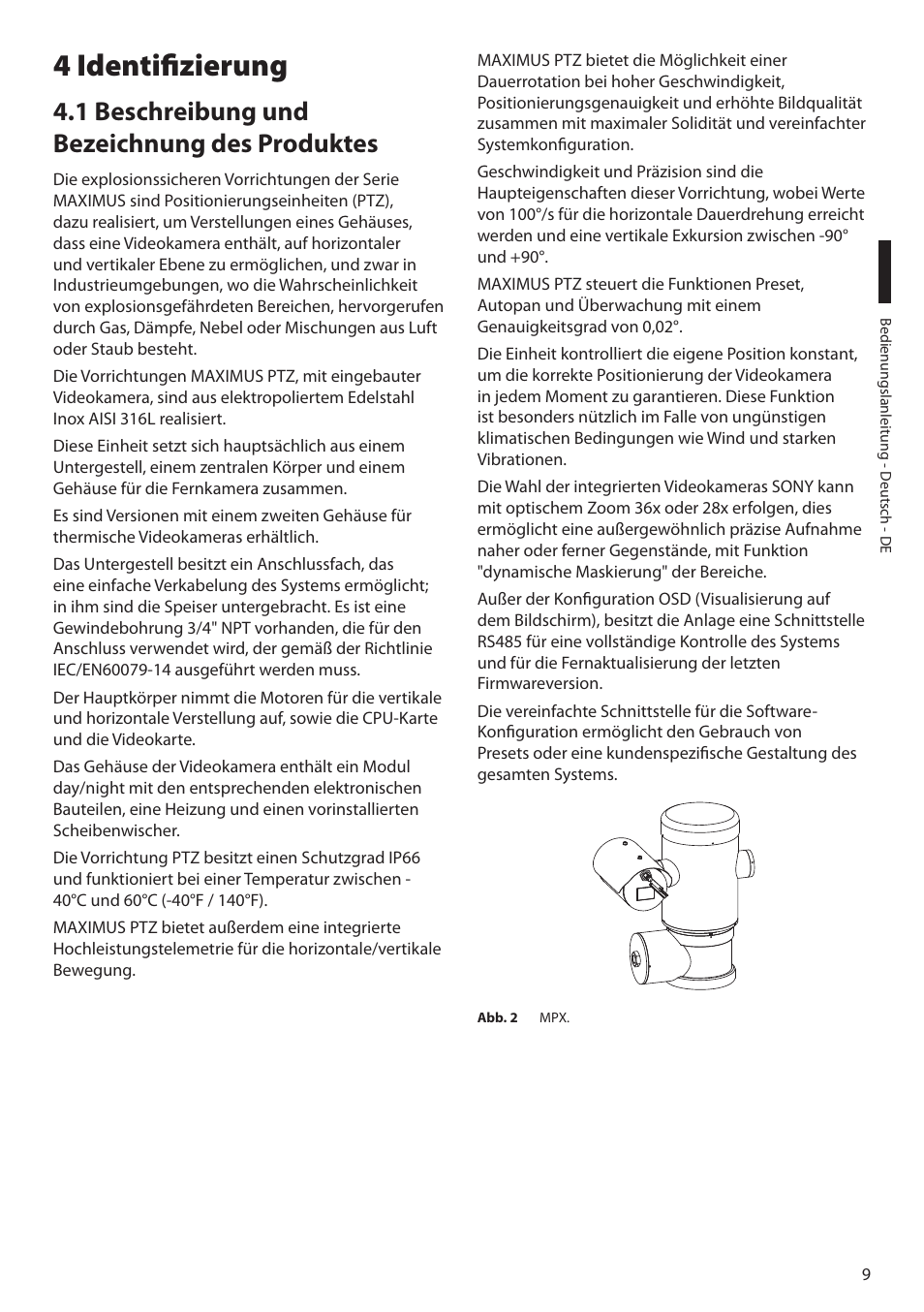 4 identifizierung, 1 beschreibung und bezeichnung des produktes | Videotec MAXIMUS MPXT User Manual | Page 281 / 454