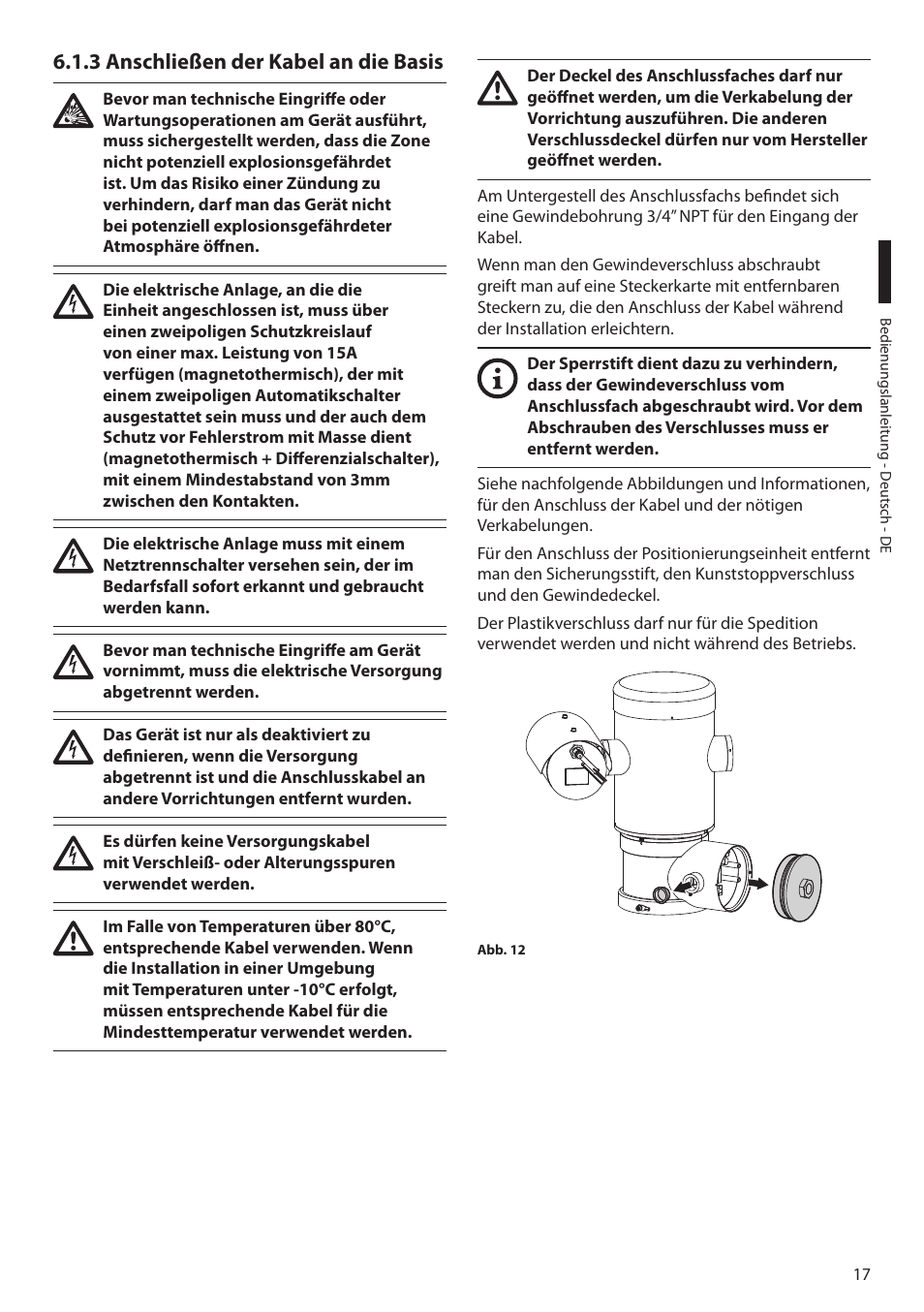 3 anschließen der kabel an die basis | Videotec MAXIMUS MPXT User Manual | Page 289 / 454