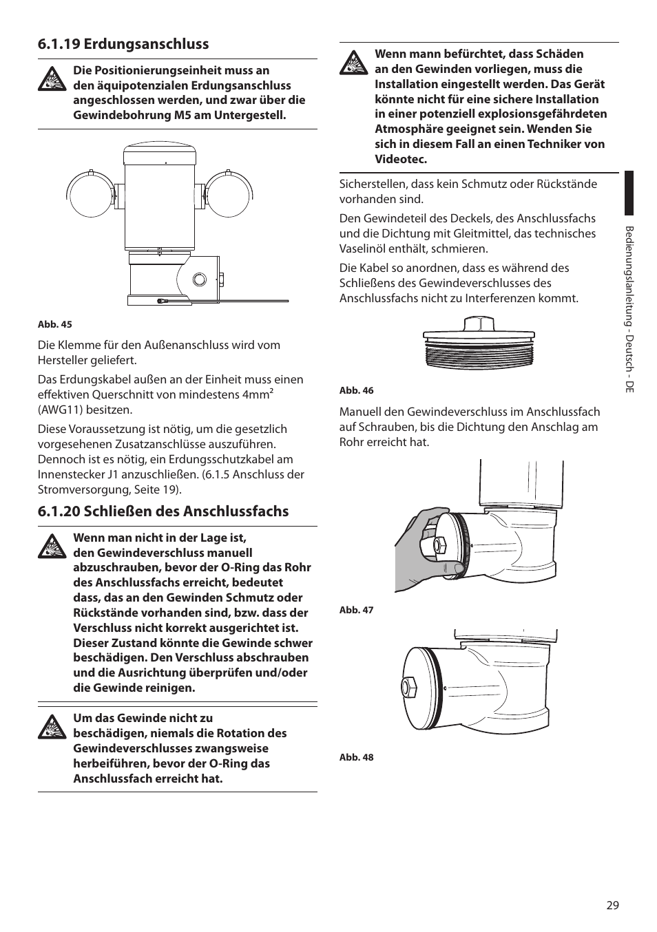 19 erdungsanschluss, 20 schließen des anschlussfachs | Videotec MAXIMUS MPXT User Manual | Page 301 / 454