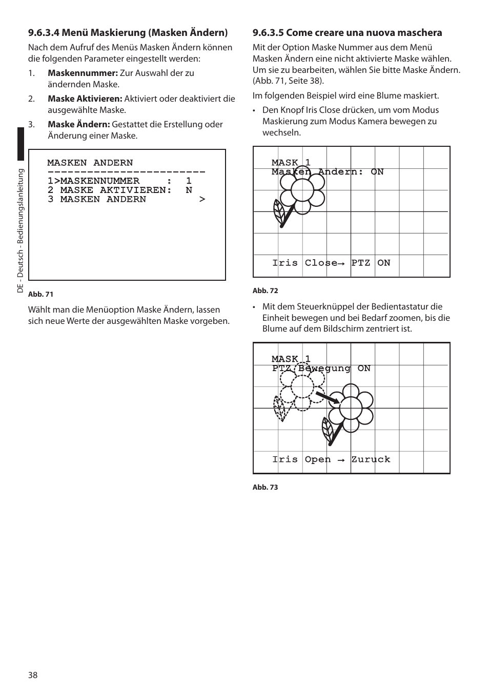 4 menü maskierung (masken ändern), 5 come creare una nuova maschera | Videotec MAXIMUS MPXT User Manual | Page 310 / 454