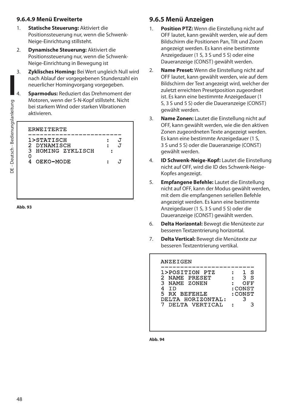 9 menü erweiterte, 5 menü anzeigen | Videotec MAXIMUS MPXT User Manual | Page 320 / 454