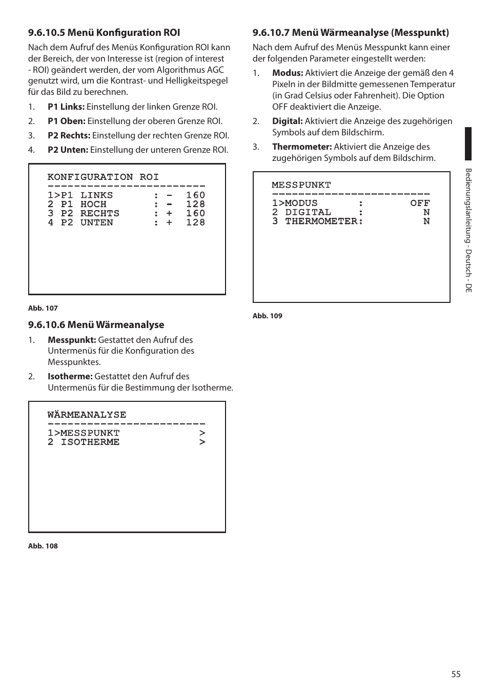 5 menü konfiguration roi, 6 menü wärmeanalyse, 7 menü wärmeanalyse (messpunkt) | Videotec MAXIMUS MPXT User Manual | Page 327 / 454