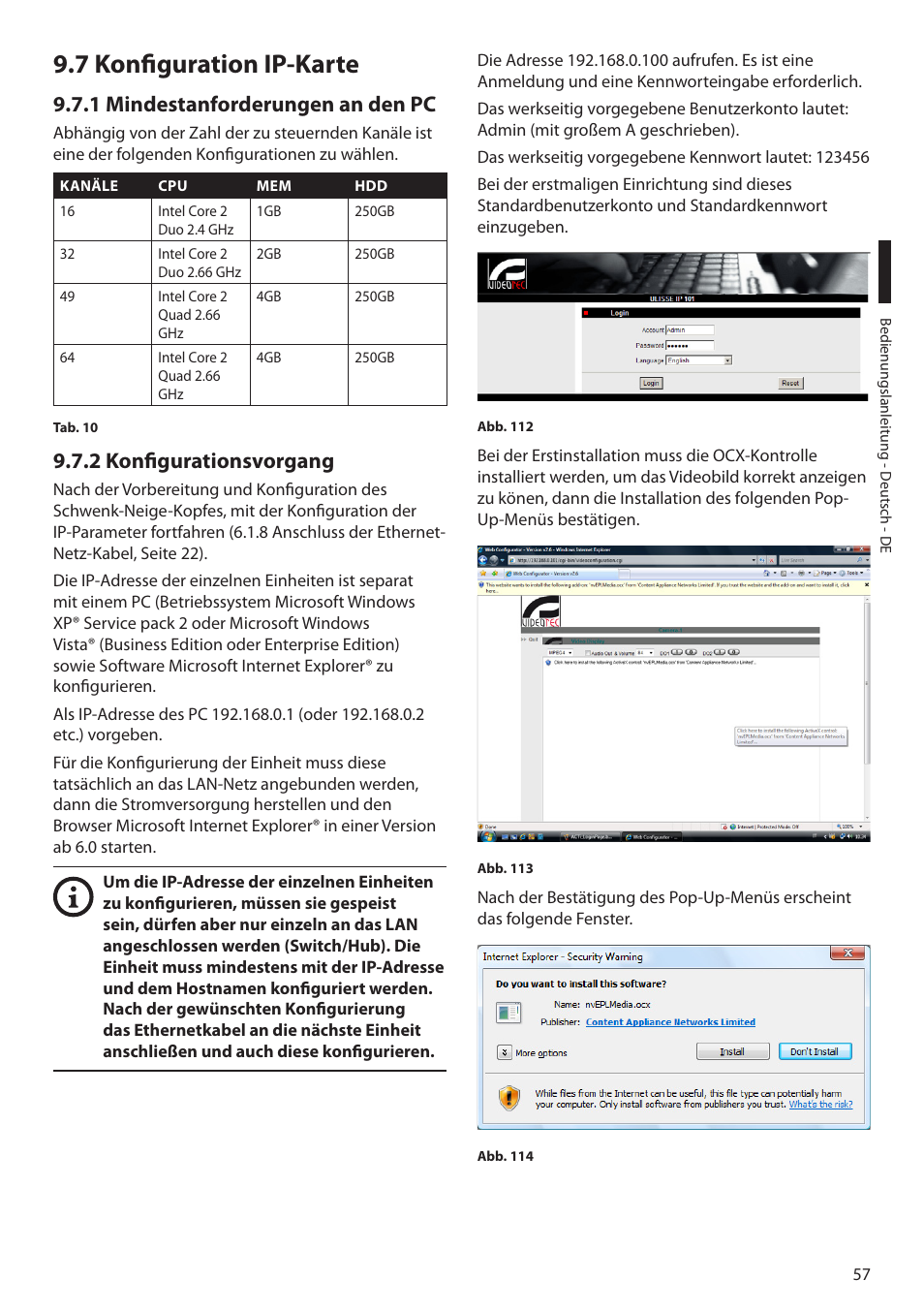 7 konfiguration ip-karte, 1 mindestanforderungen an den pc, 2 konfigurationsvorgang | Videotec MAXIMUS MPXT User Manual | Page 329 / 454