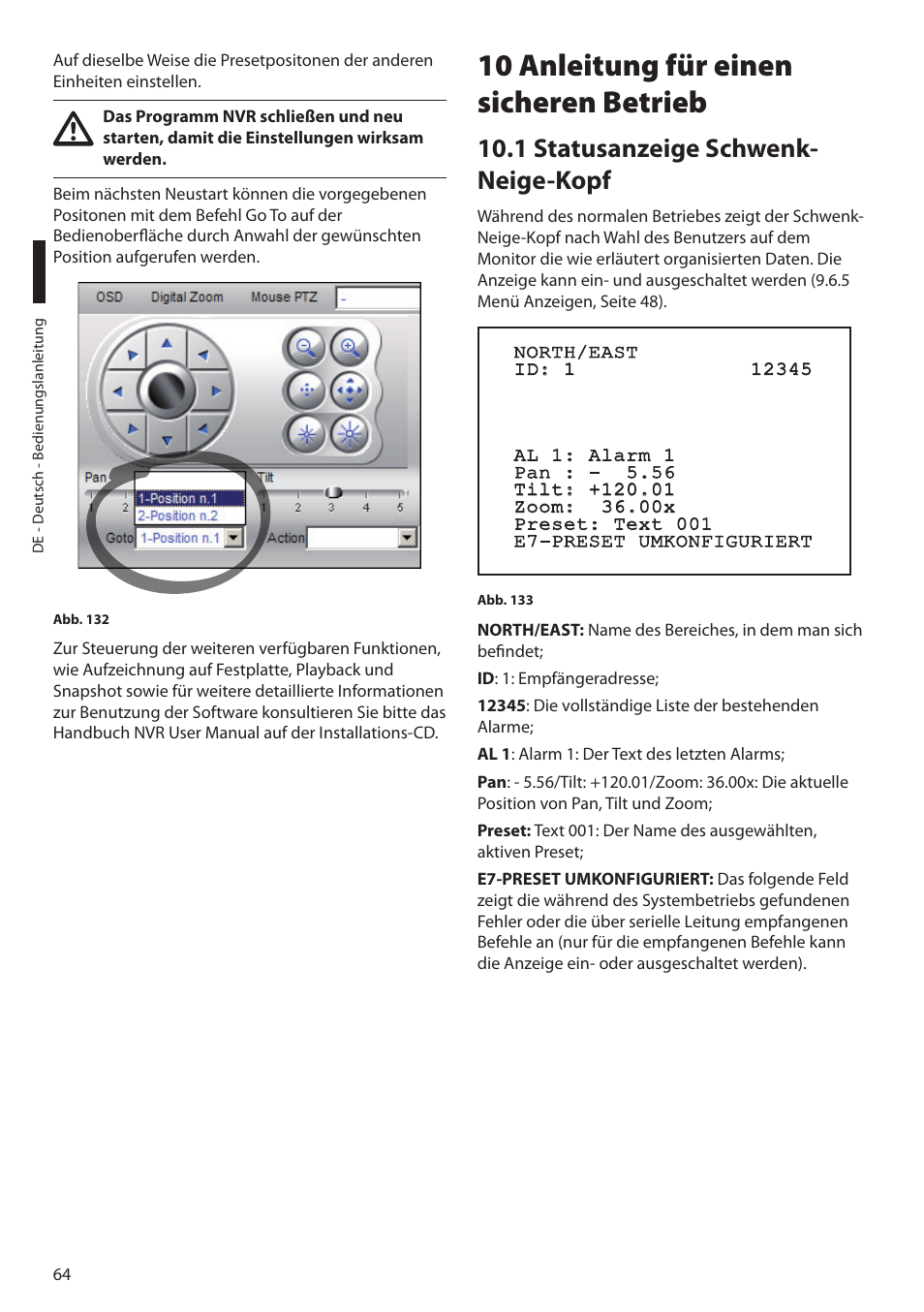 10 anleitung für einen sicheren betrieb, 1 statusanzeige schwenk-neige-kopf, 1 statusanzeige schwenk- neige-kopf | Videotec MAXIMUS MPXT User Manual | Page 336 / 454