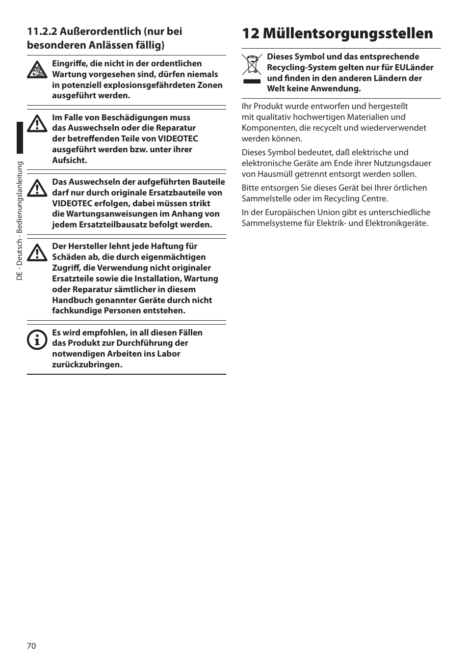 12 müllentsorgungsstellen | Videotec MAXIMUS MPXT User Manual | Page 342 / 454