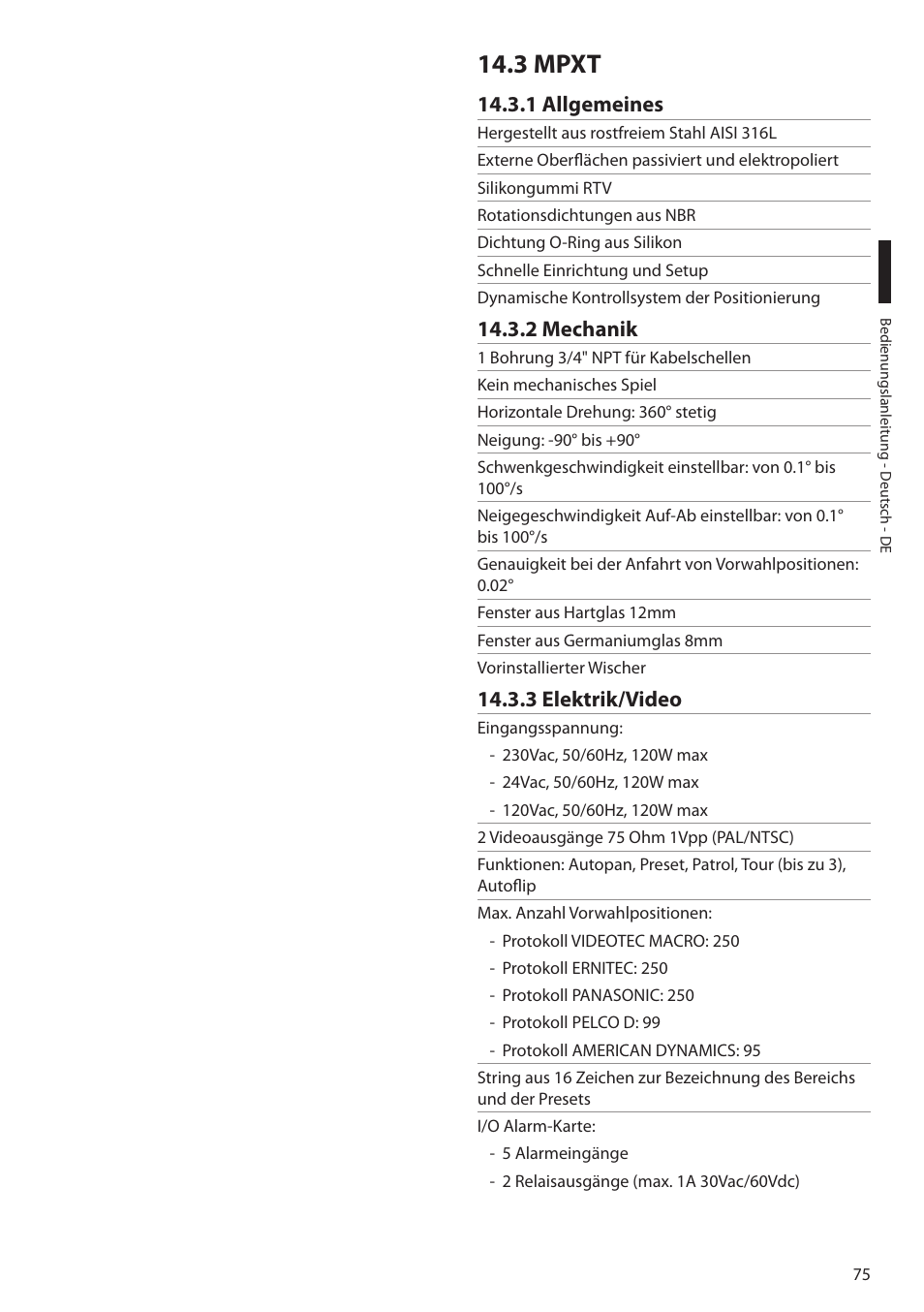 3 mpxt, 1 allgemeines, 2 mechanik | 3 elektrik/video | Videotec MAXIMUS MPXT User Manual | Page 347 / 454
