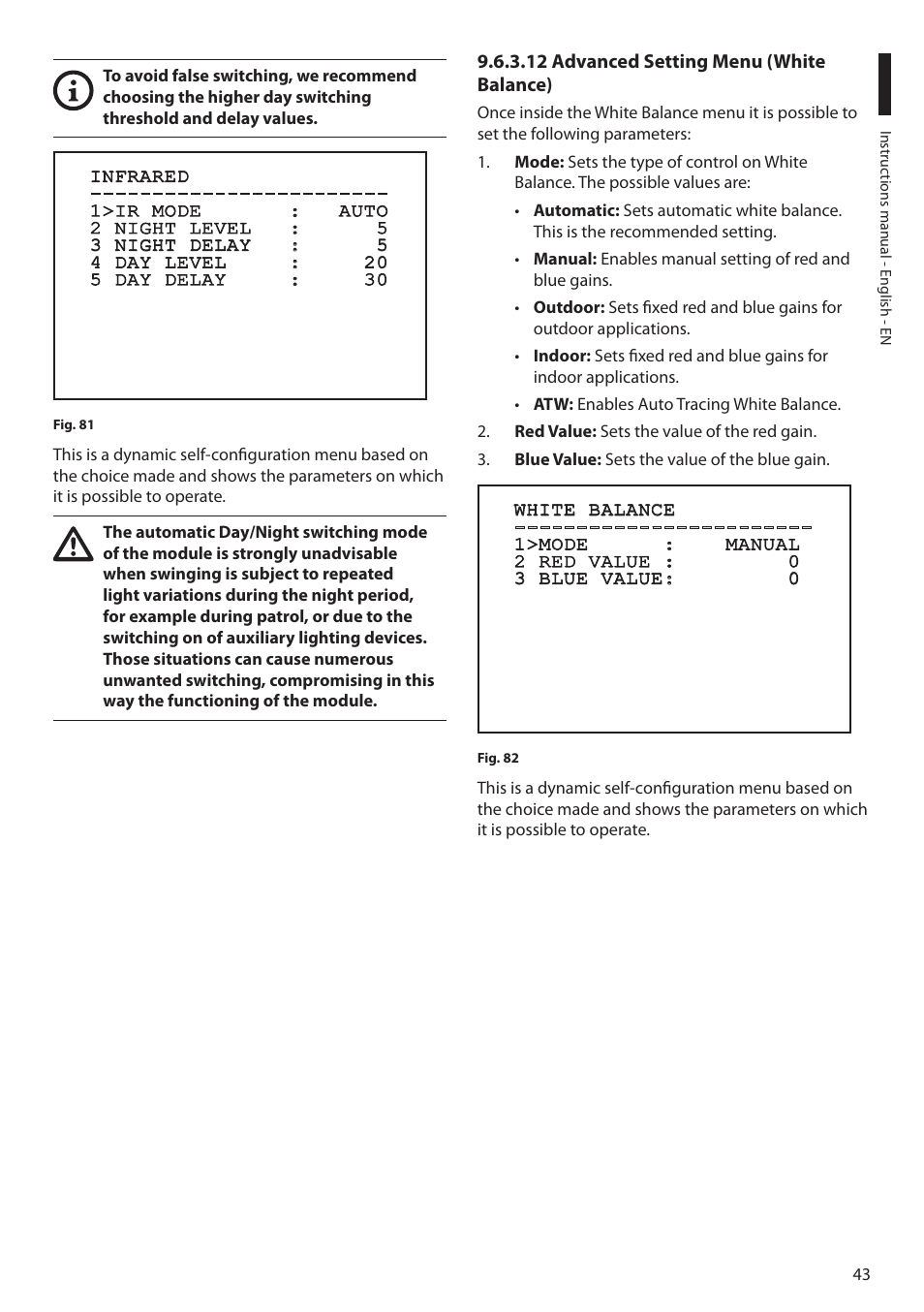 12 advanced setting menu (white balance) | Videotec MAXIMUS MPXT User Manual | Page 45 / 454