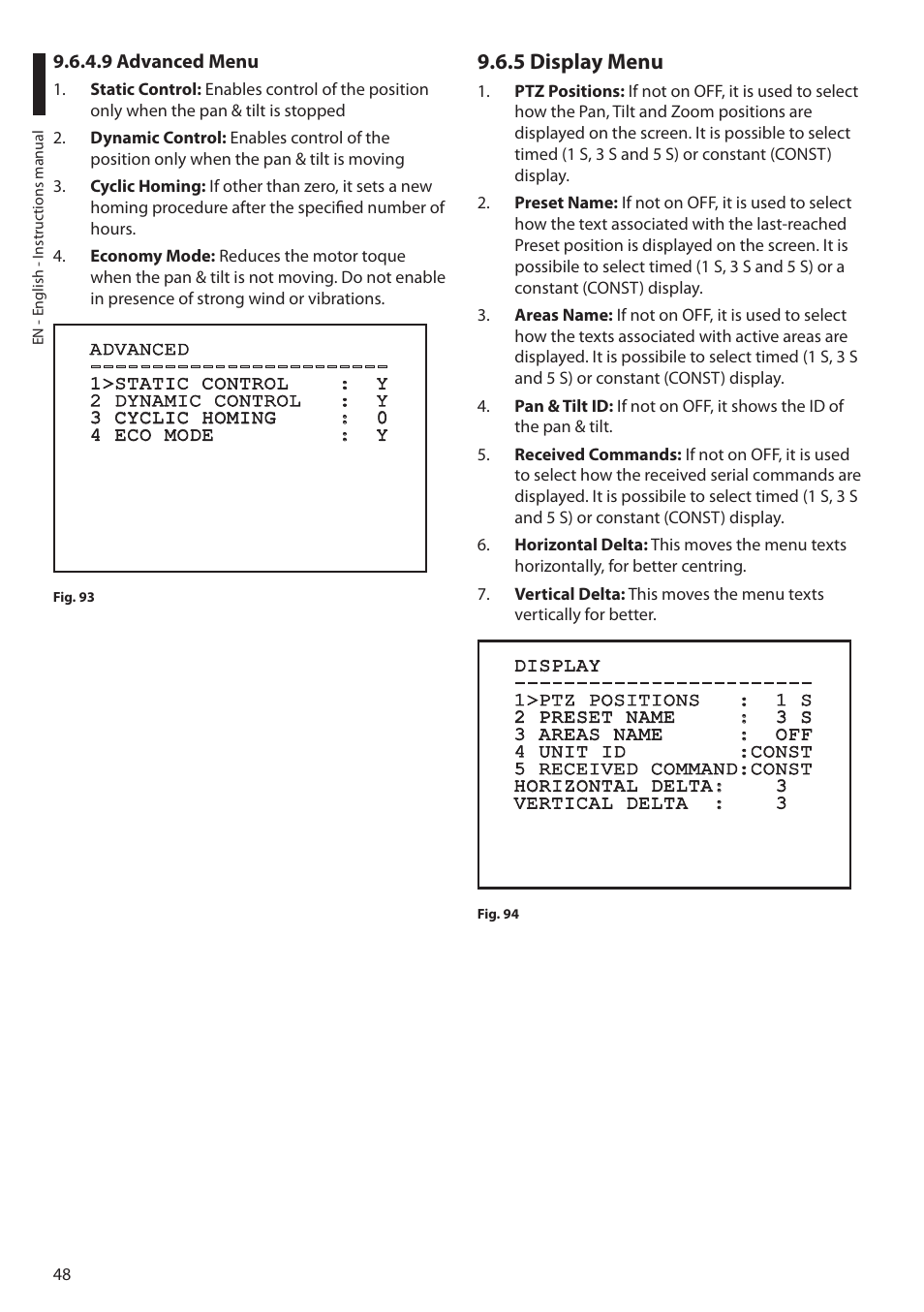 9 advanced menu, 5 display menu | Videotec MAXIMUS MPXT User Manual | Page 50 / 454