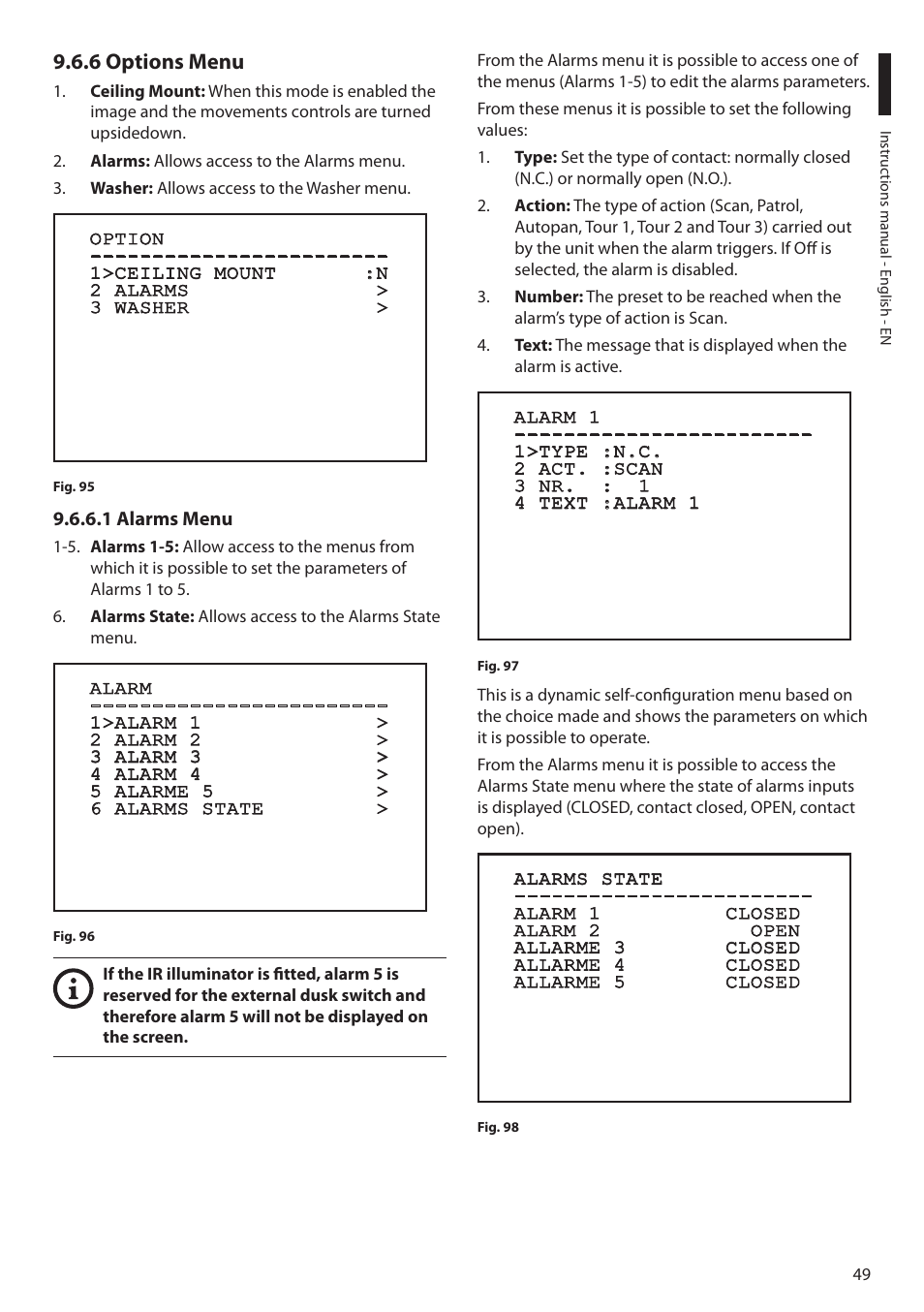 6 options menu, 1 alarms menu | Videotec MAXIMUS MPXT User Manual | Page 51 / 454