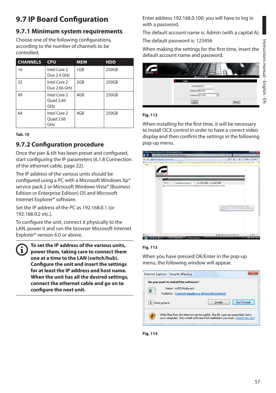 7 ip board configuration, 1 minimum system requirements, 2 configuration procedure | Videotec MAXIMUS MPXT User Manual | Page 59 / 454