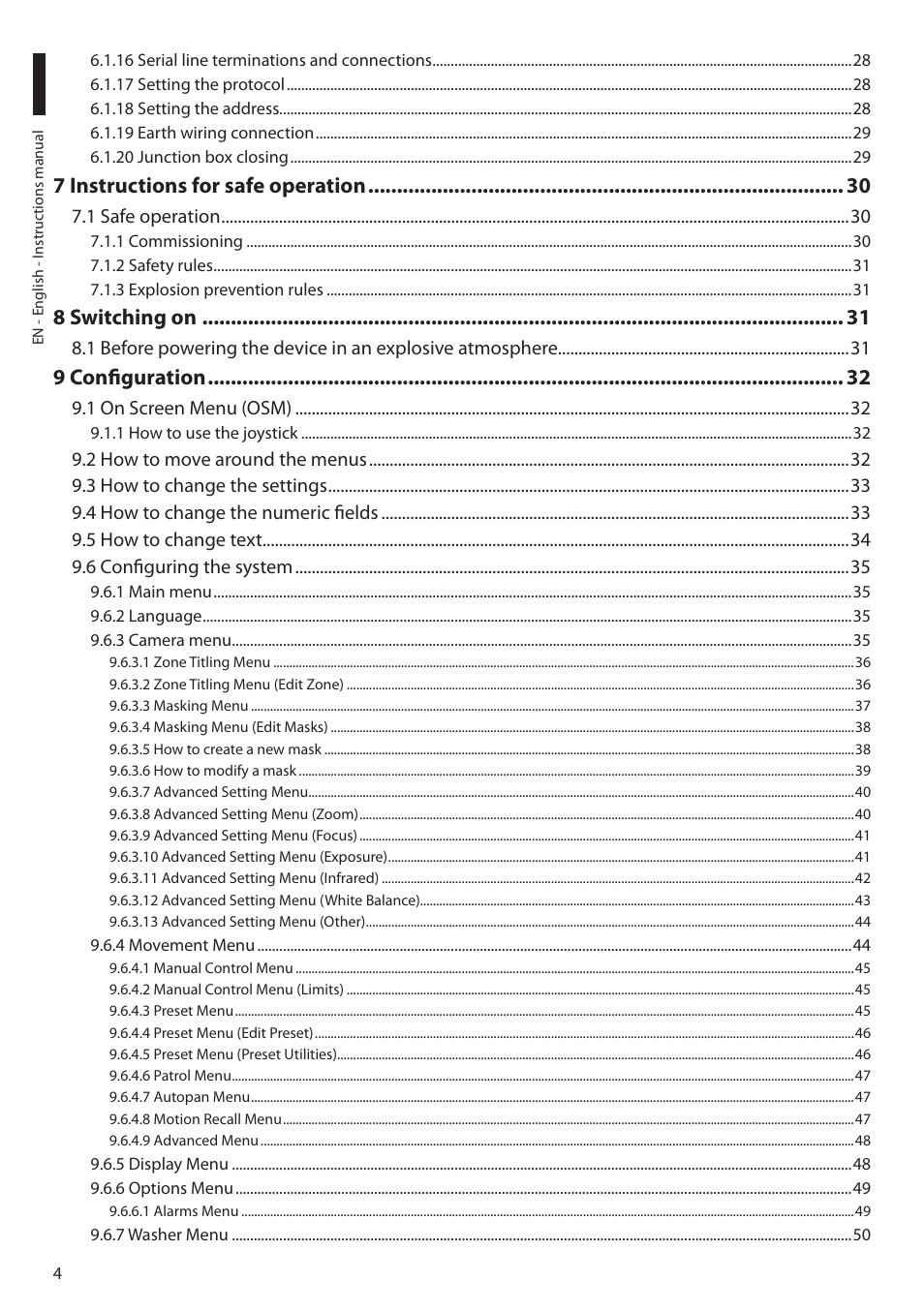 7 instructions for safe operation, 8 switching on, 9 configuration | Videotec MAXIMUS MPXT User Manual | Page 6 / 454