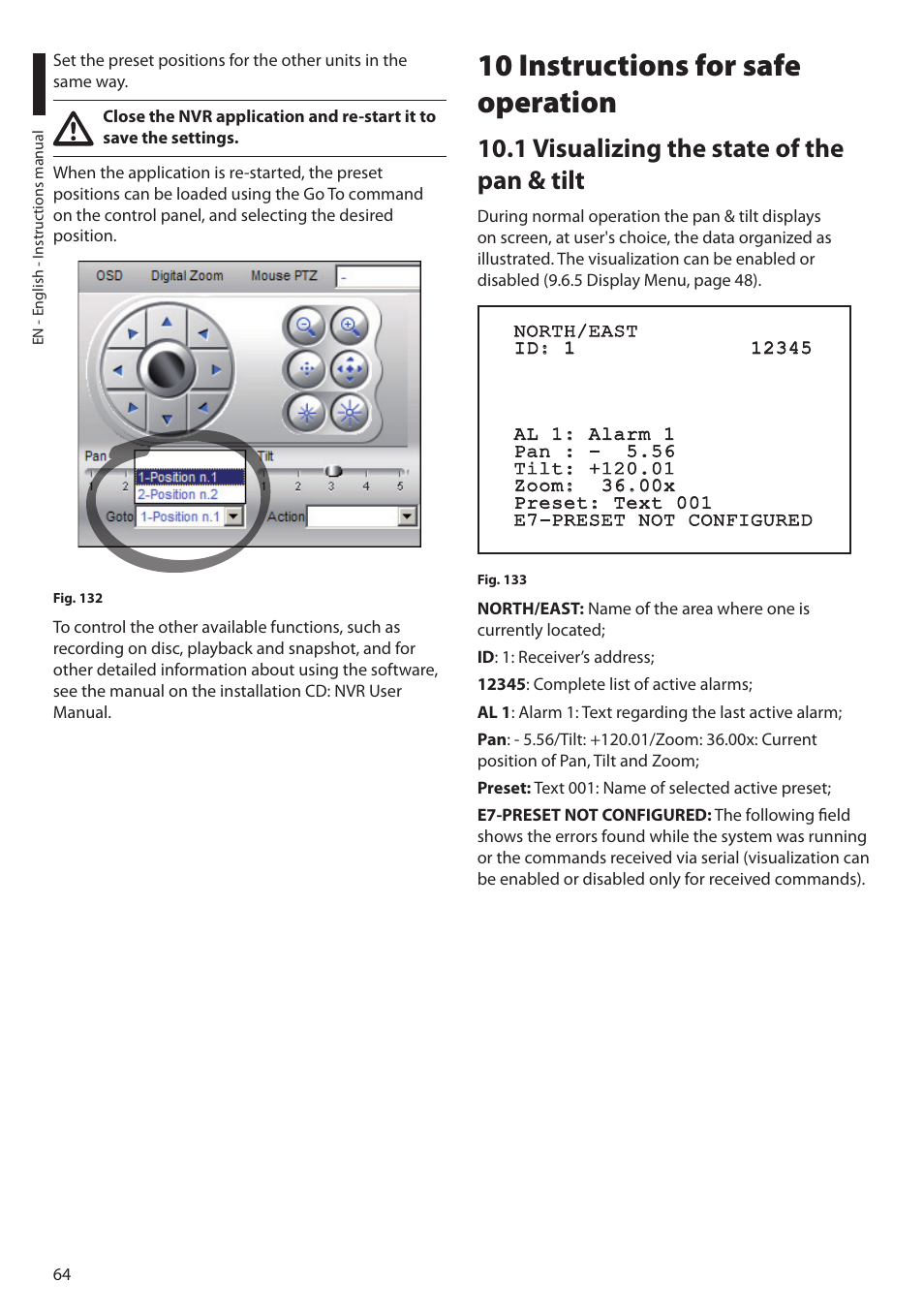 10 instructions for safe operation, 1 visualizing the state of the pan & tilt | Videotec MAXIMUS MPXT User Manual | Page 66 / 454
