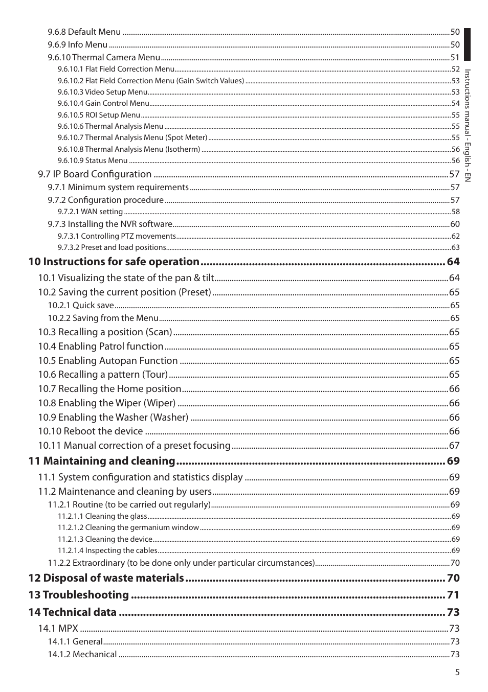 10 instructions for safe operation, 11 maintaining and cleaning | Videotec MAXIMUS MPXT User Manual | Page 7 / 454
