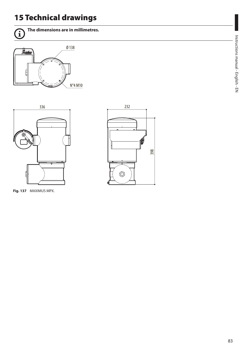 15 technical drawings | Videotec MAXIMUS MPXT User Manual | Page 85 / 454