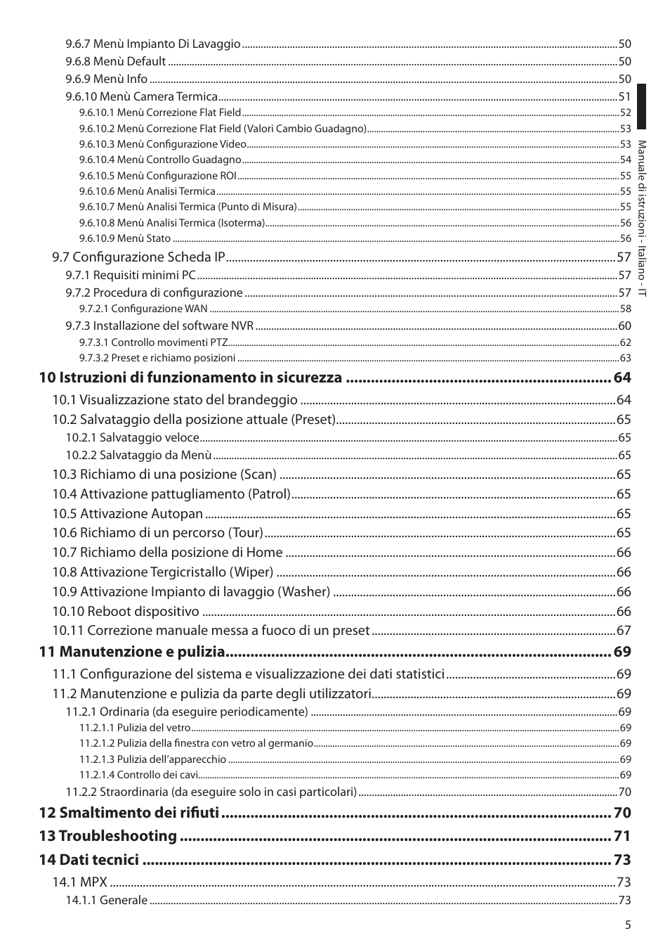 10 istruzioni di funzionamento in sicurezza, 11 manutenzione e pulizia | Videotec MAXIMUS MPXT User Manual | Page 97 / 454