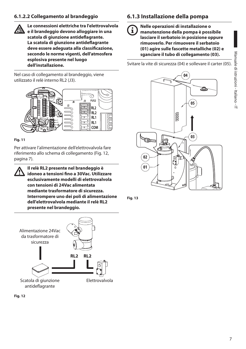 2 collegamento al brandeggio, 3 installazione della pompa, Com rl1 rl1 rl2 rl2 | Videotec MAXIMUS WASEX User Manual | Page 21 / 64