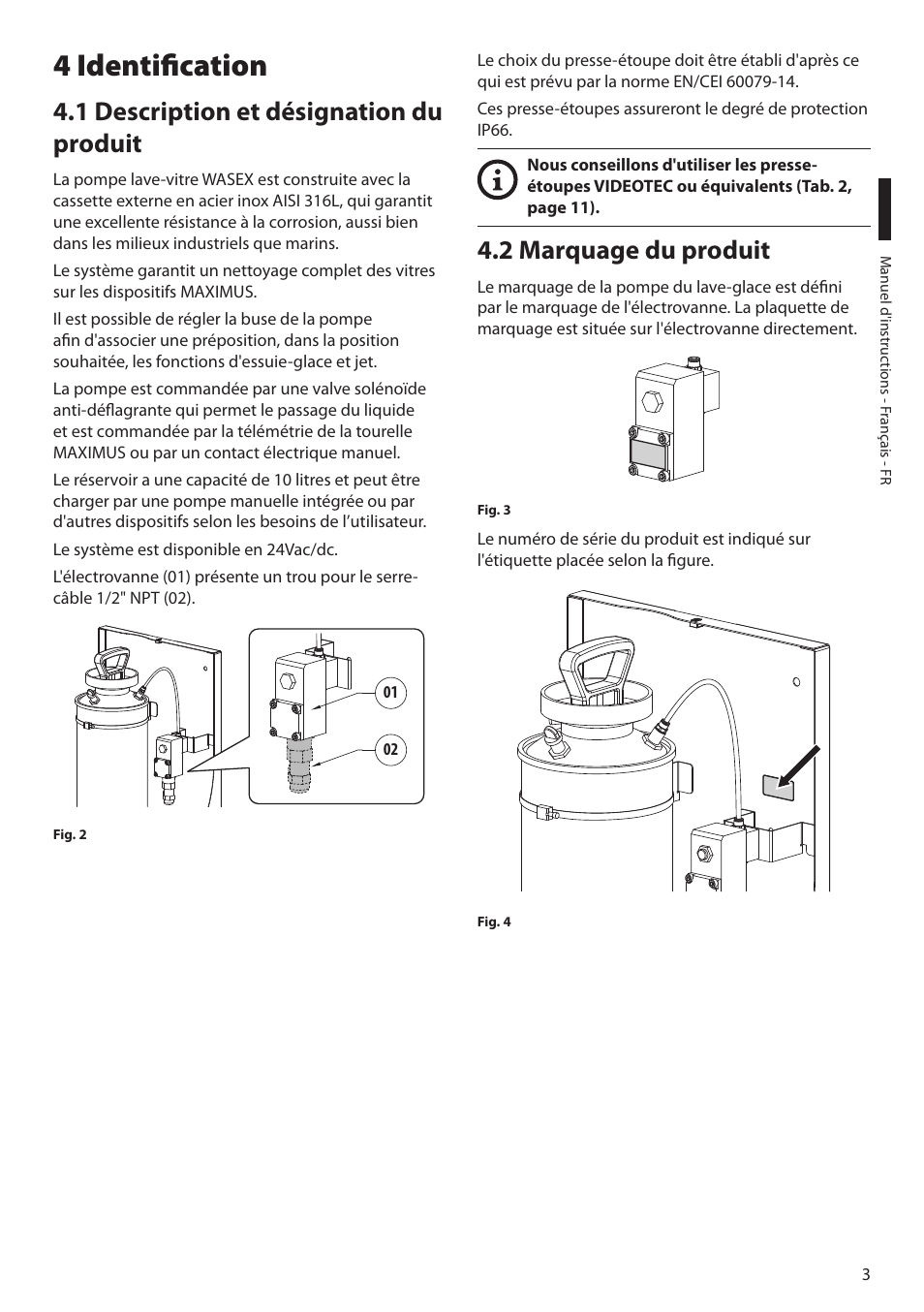 4 identification, 1 description et désignation du produit, 2 marquage du produit | Videotec MAXIMUS WASEX User Manual | Page 29 / 64
