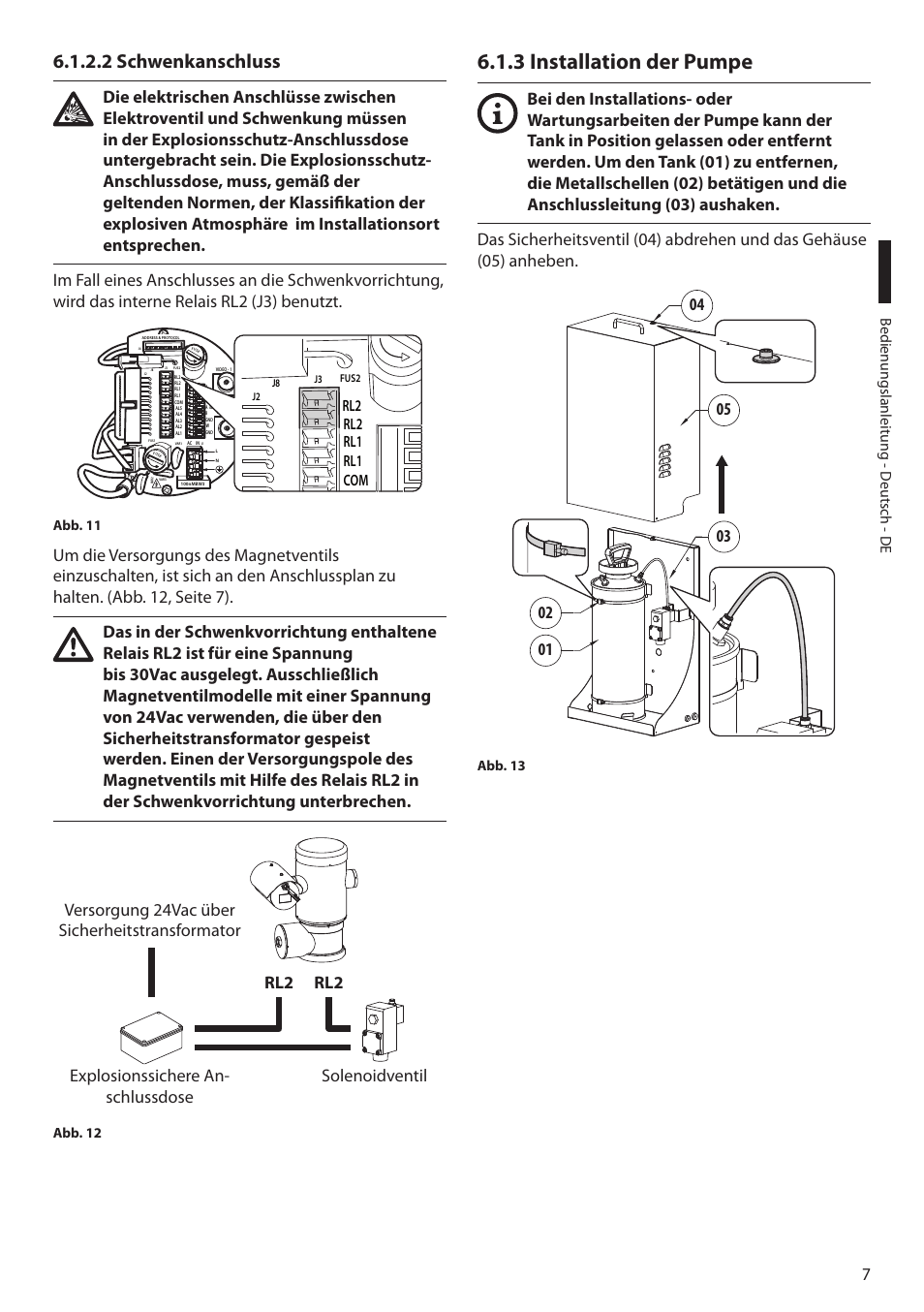 2 schwenkanschluss, 3 installation der pumpe, Com rl1 rl1 rl2 rl2 | Videotec MAXIMUS WASEX User Manual | Page 45 / 64