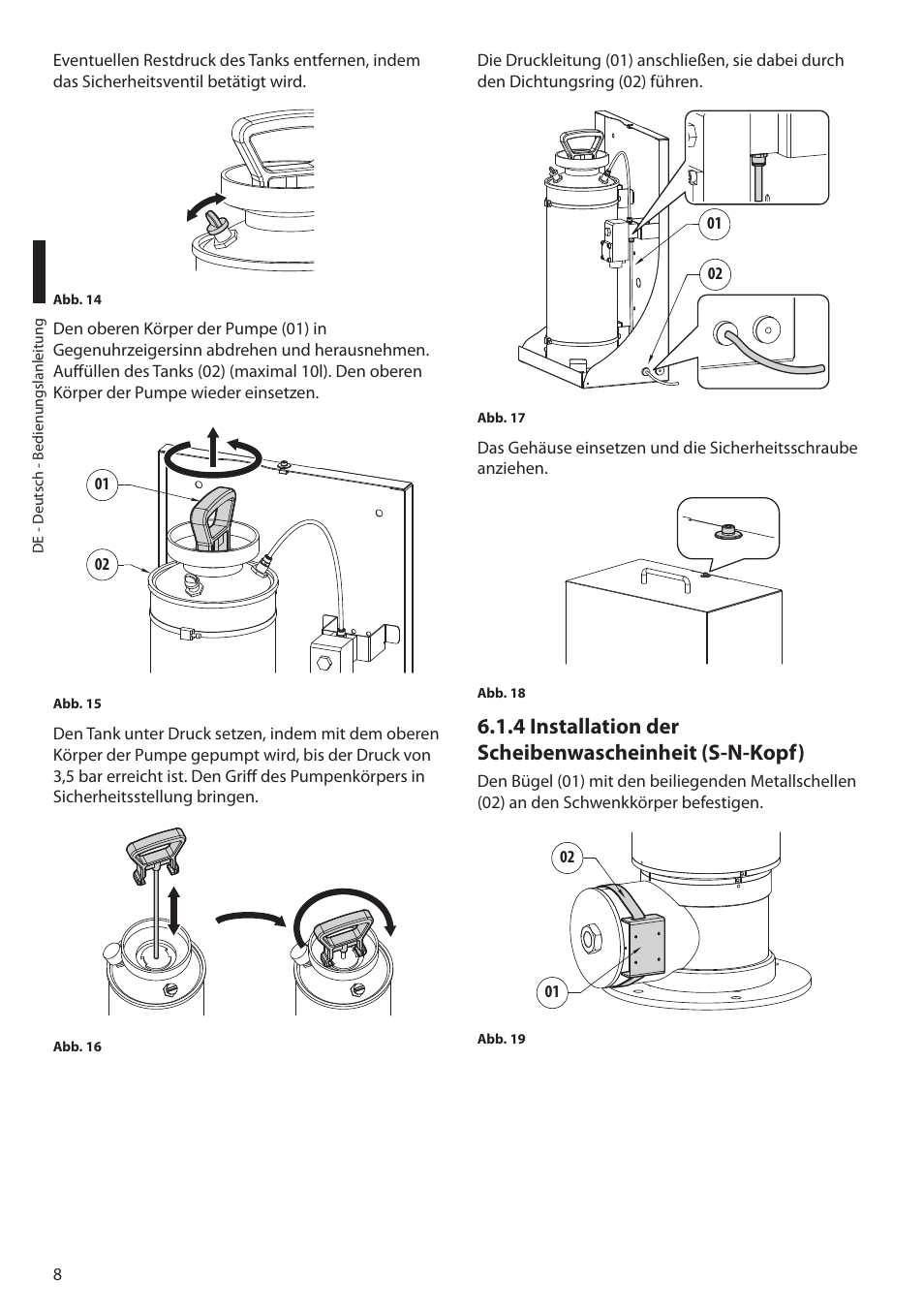 4 installation der scheibenwascheinheit (s-n-kopf) | Videotec MAXIMUS WASEX User Manual | Page 46 / 64