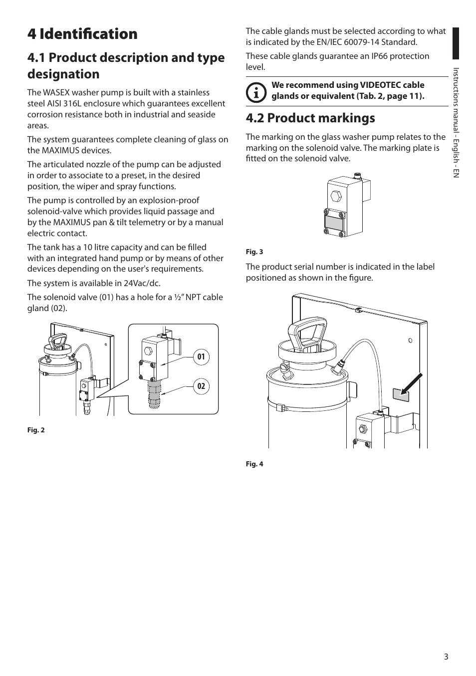 4 identification, 1 product description and type designation, 2 product markings | Videotec MAXIMUS WASEX User Manual | Page 5 / 64