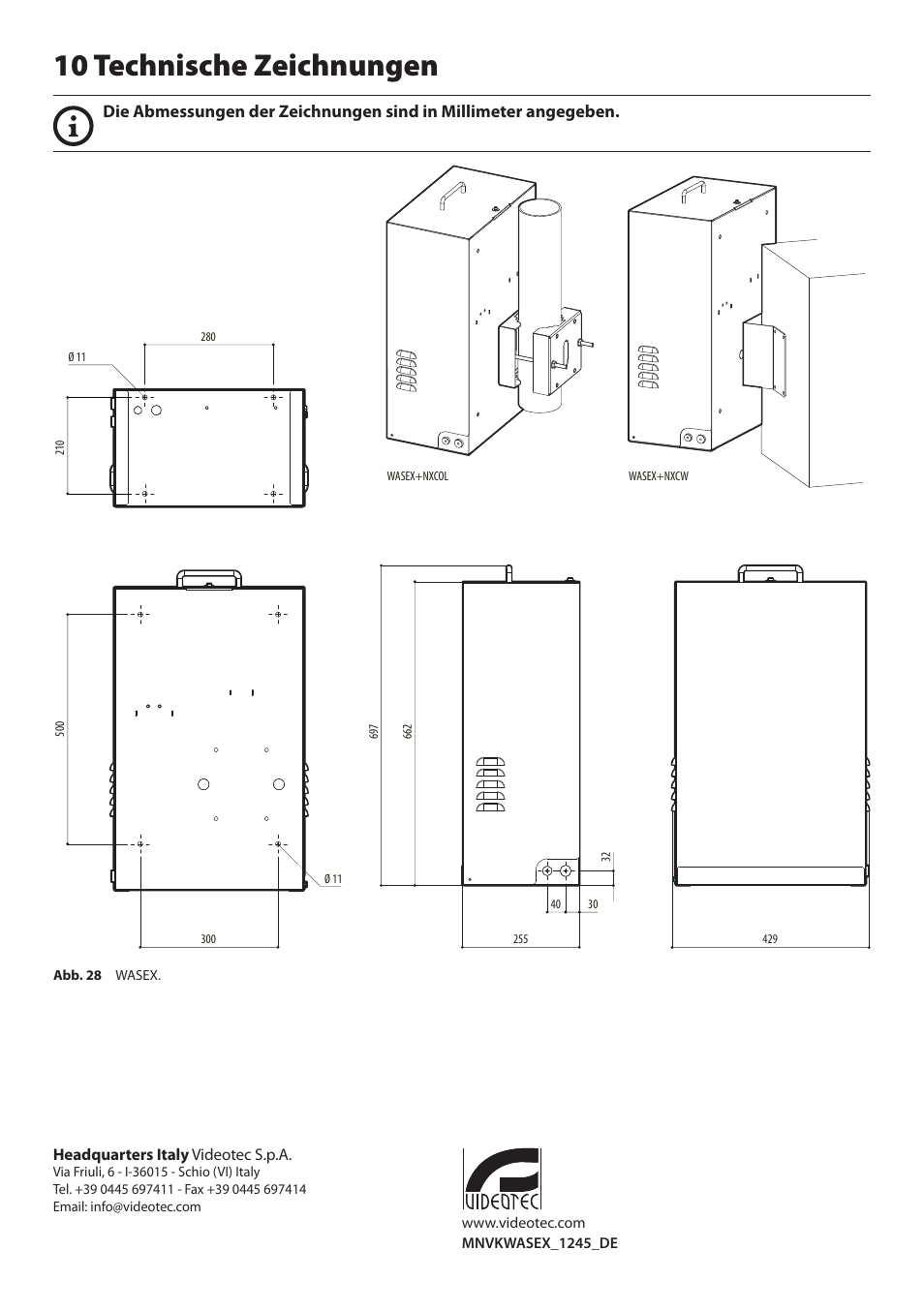 10 technische zeichnungen | Videotec MAXIMUS WASEX User Manual | Page 50 / 64