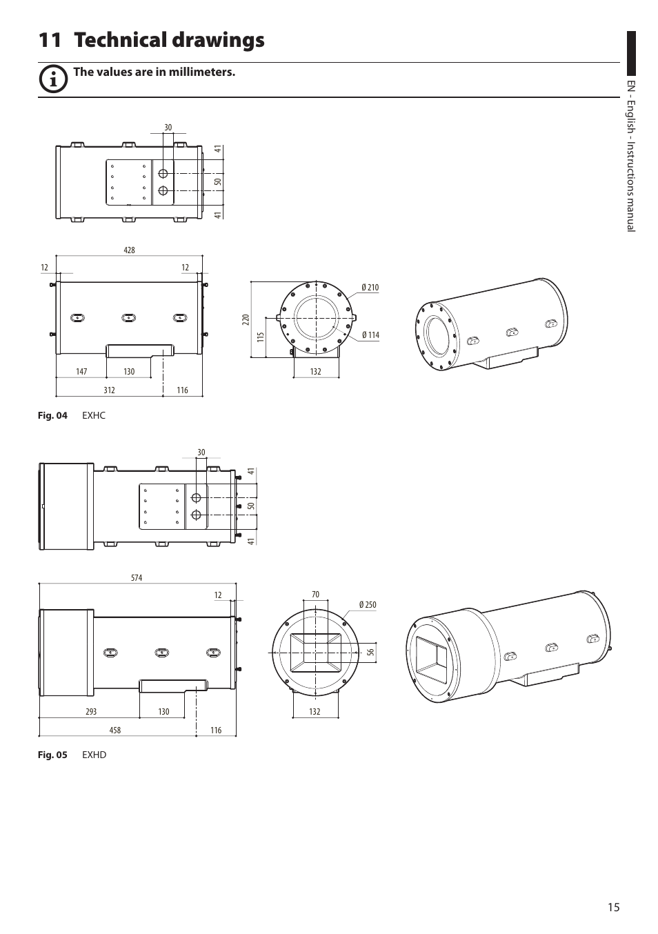 11 technical drawings | Videotec EXH User Manual | Page 17 / 114