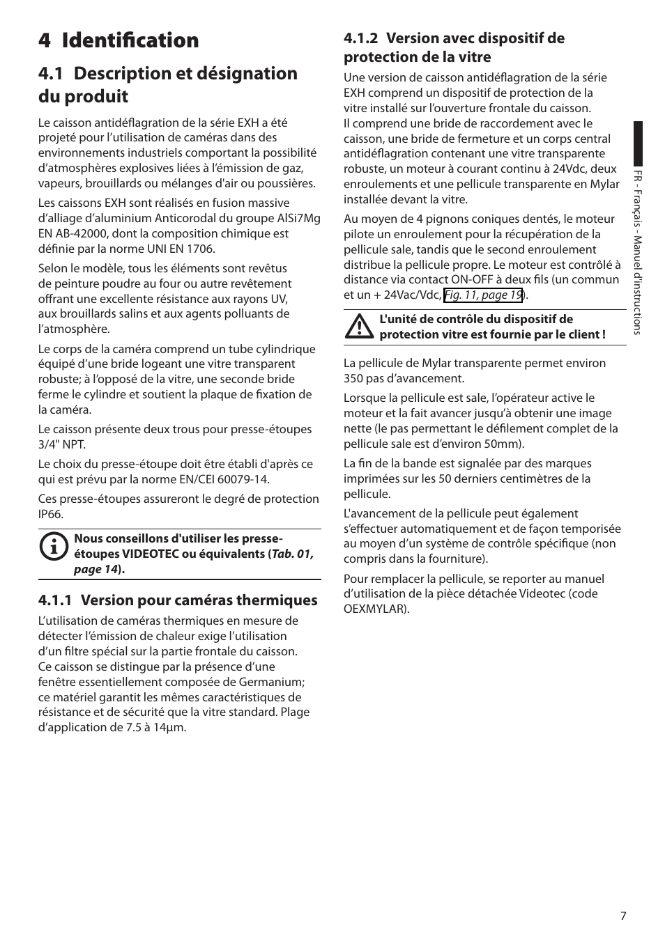 4 identification, 1 description et désignation du produit, 1 version pour caméras thermiques | Videotec EXH User Manual | Page 53 / 114