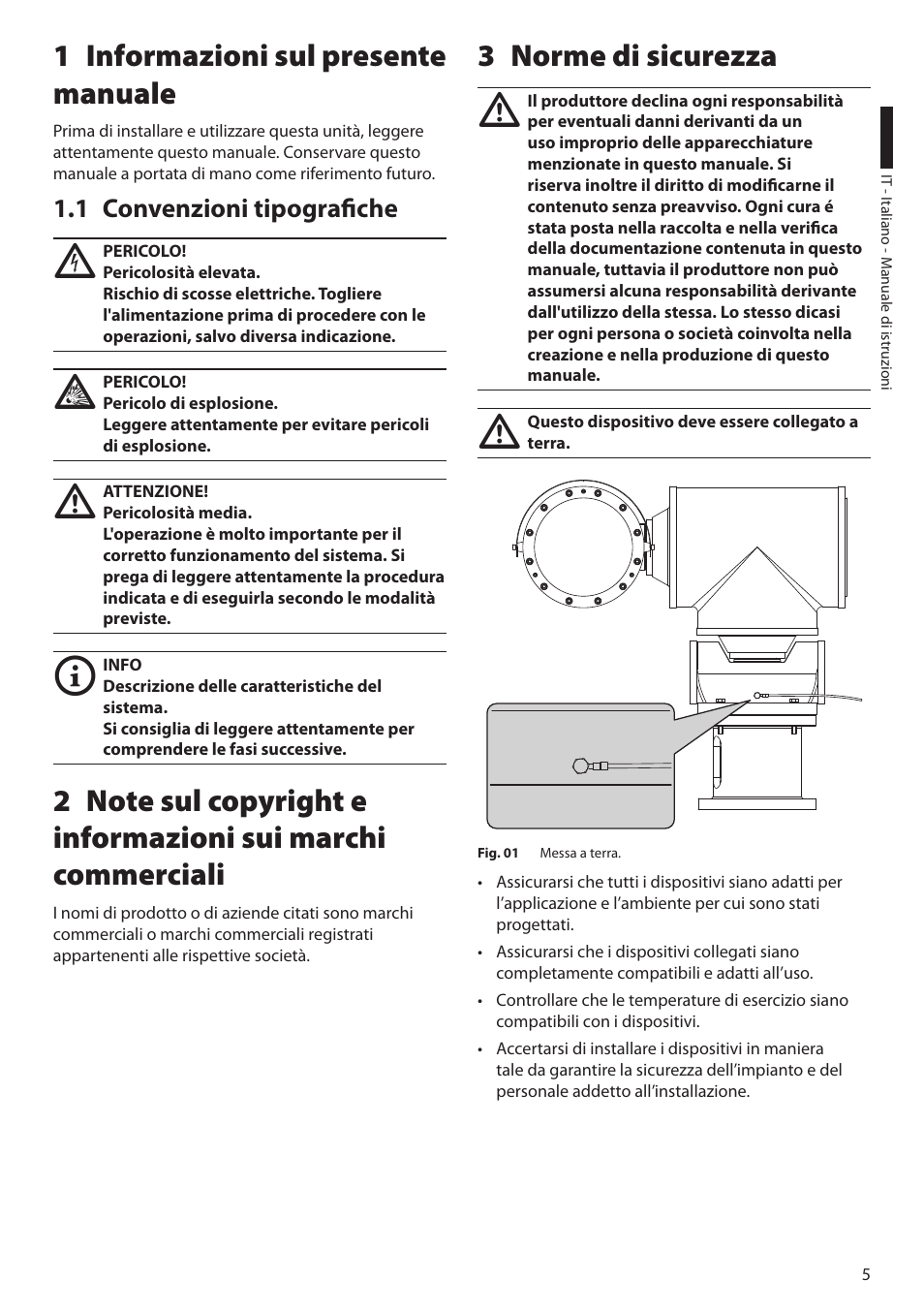 1 informazioni sul presente manuale, 1 convenzioni tipografiche, 3 norme di sicurezza | Videotec EXPT User Manual | Page 29 / 114