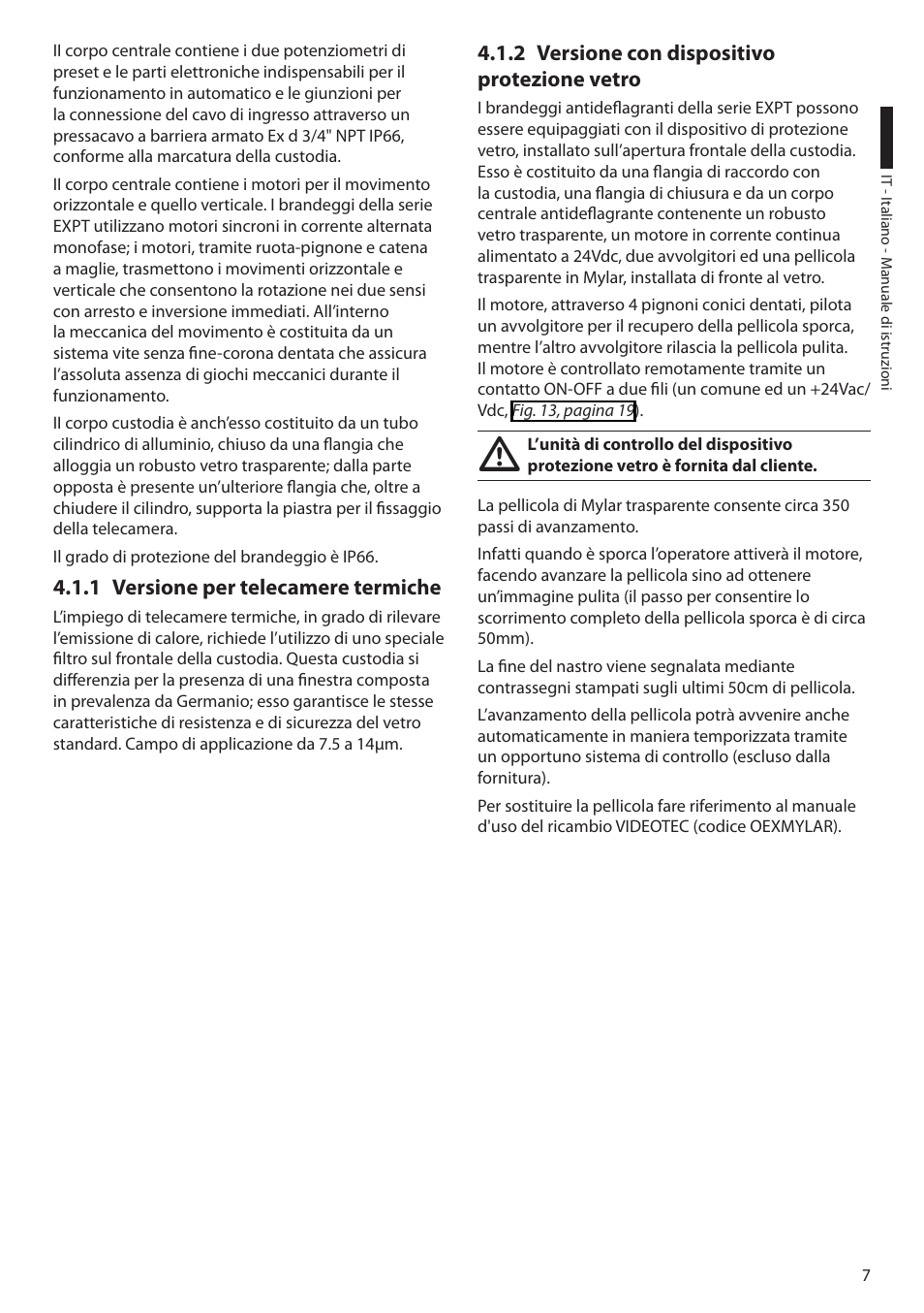 1 versione per telecamere termiche, 2 versione con dispositivo protezione vetro | Videotec EXPT User Manual | Page 31 / 114