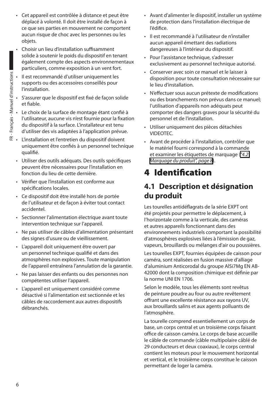 4 identification, 1 description et désignation du produit | Videotec EXPT User Manual | Page 52 / 114