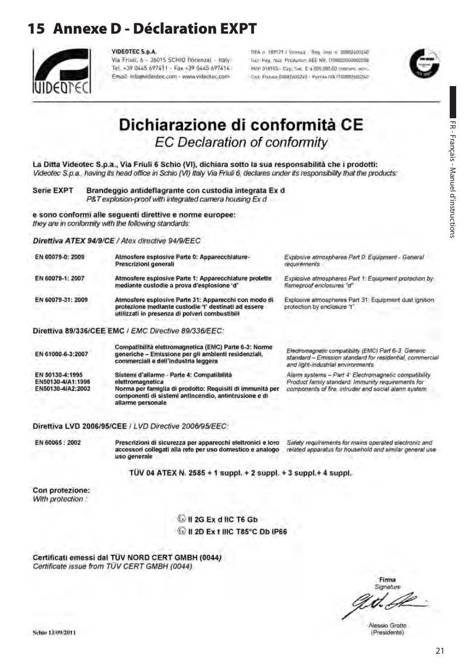 15 annexe d - déclaration expt | Videotec EXPT User Manual | Page 67 / 114