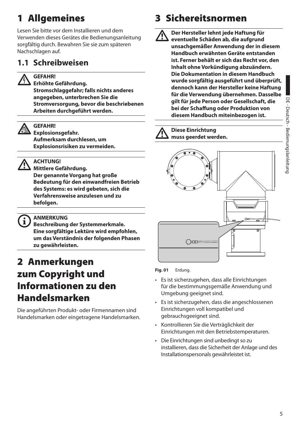 1 allgemeines, 1 schreibweisen, 3 sichereitsnormen | Videotec EXPT User Manual | Page 73 / 114