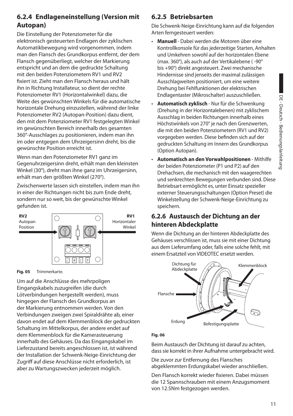 4 endlageneinstellung (version mit autopan), 5 betriebsarten | Videotec EXPT User Manual | Page 79 / 114