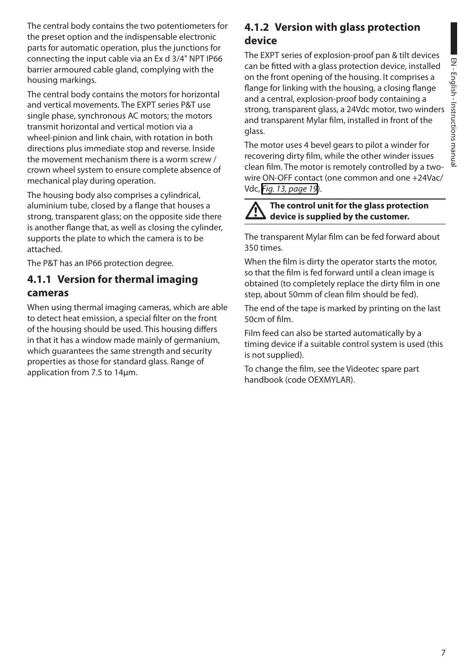 1 version for thermal imaging cameras, 2 version with glass protection device | Videotec EXPT User Manual | Page 9 / 114