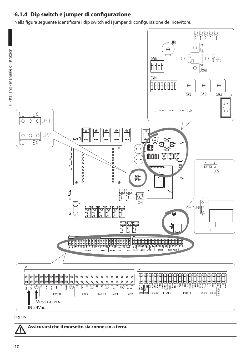 4 dip switch e jumper di configurazione | Videotec EXDTRX User Manual | Page 36 / 124