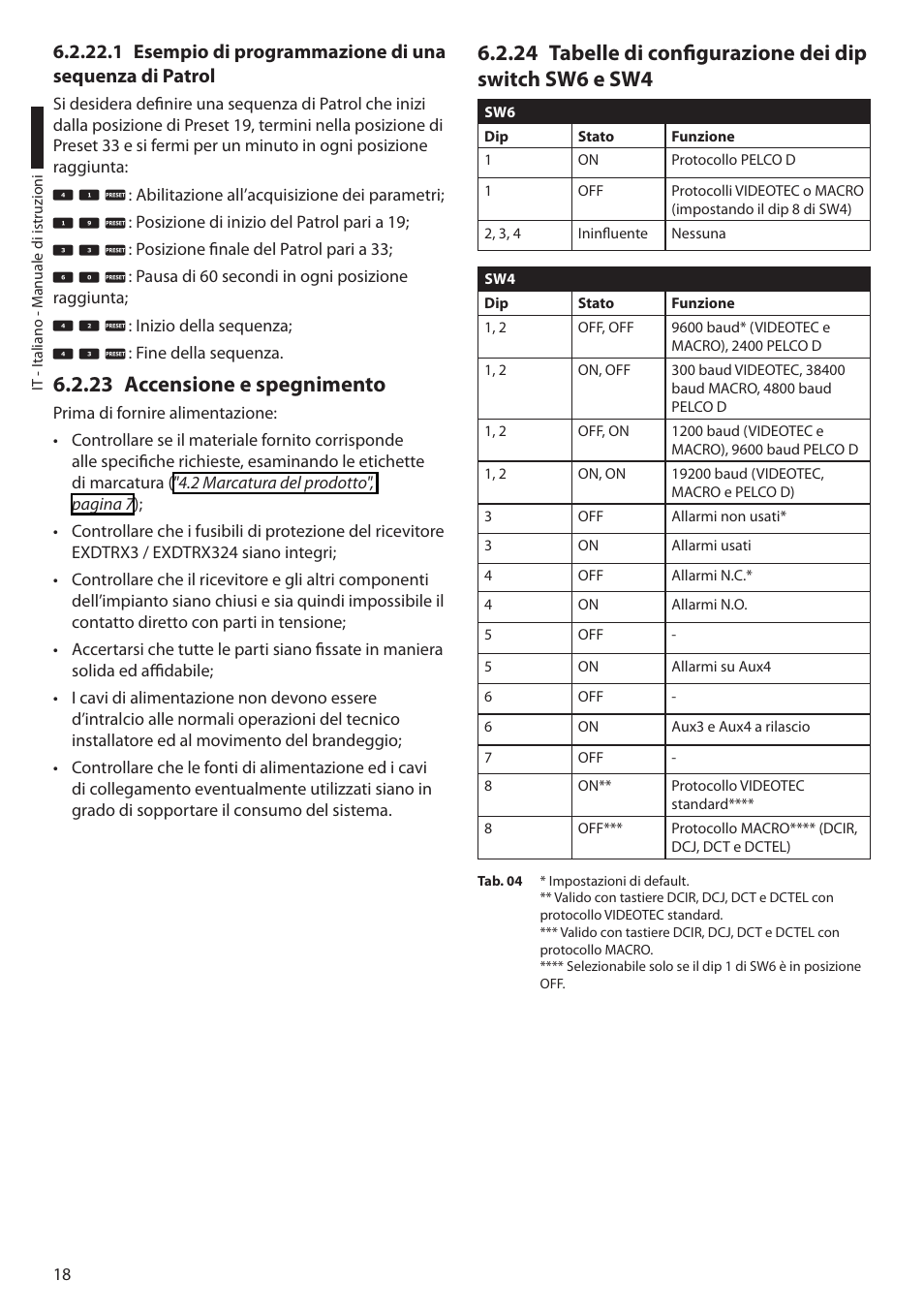 23 accensione e spegnimento | Videotec EXDTRX User Manual | Page 44 / 124