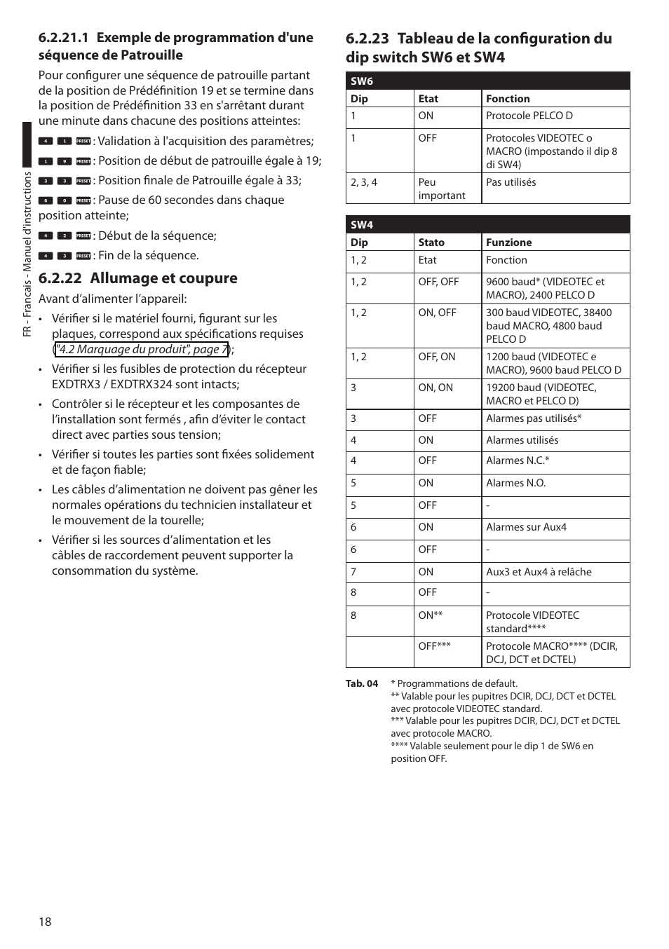 22 allumage et coupure | Videotec EXDTRX User Manual | Page 68 / 124