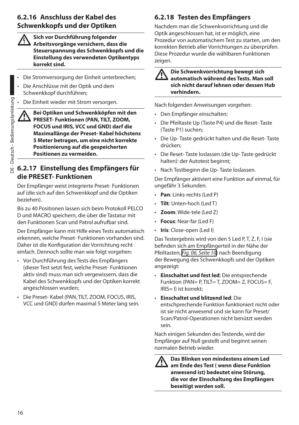 18 testen des empfängers | Videotec EXDTRX User Manual | Page 90 / 124